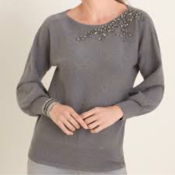 Embellished-Shoulder Pullover Sweater - Picture 2 of 7